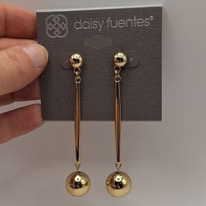Daisy Fuentes Gold Tone Drop Ball Earrings Modern Linear Dangle NWT